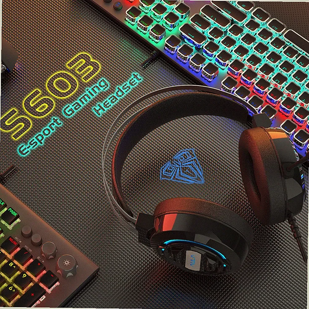 Pro Gaming Headset Over Ear Kopfhörer mit Mikrofon Bass Sound für PC Laptop USB