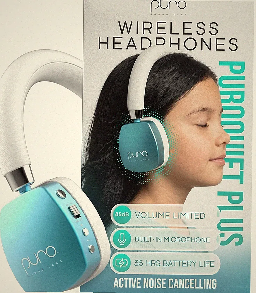 Puro Sound Labs PuroQuiet Plus ANC Kinder Kopfhörer Volumenbegrenzung (Blaugrün)