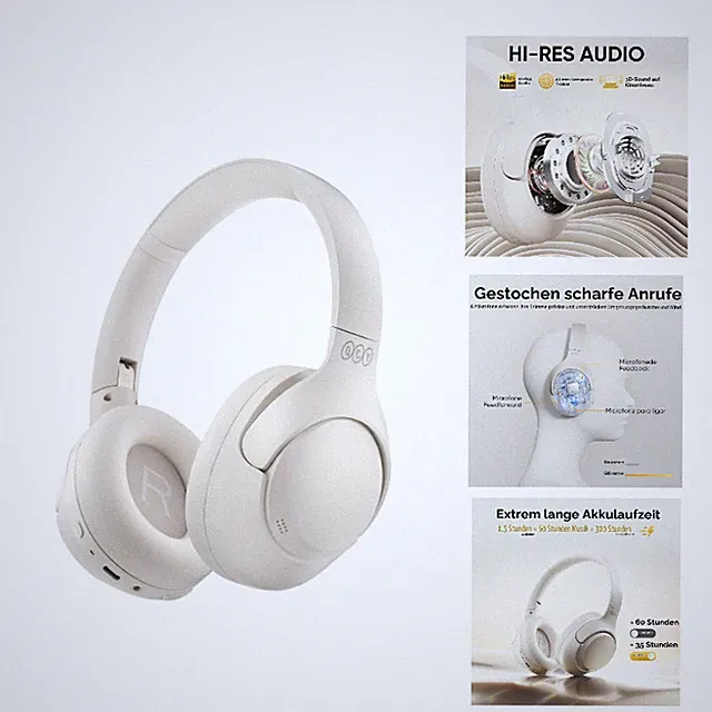 QCY H3 Over Ear Bluetooth Kopfhörer mit ANC, 60H Akku, 40 mm Treiber, Weiß