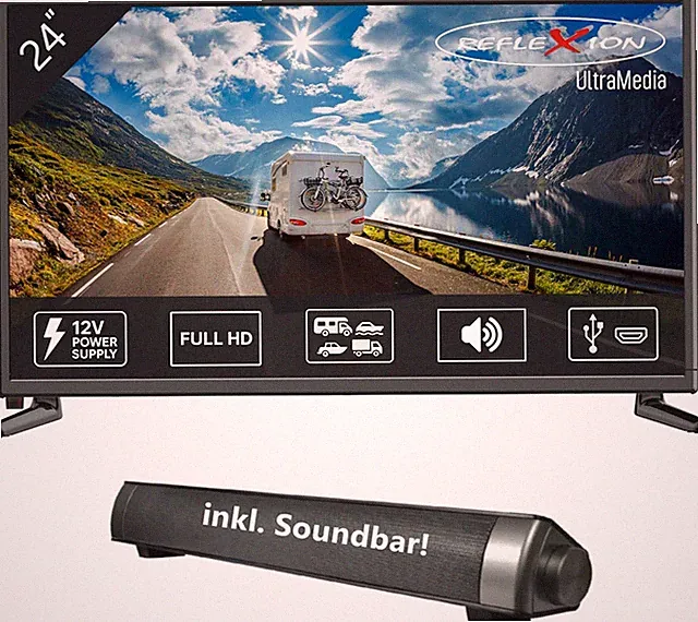 Reflexion 24 Zoll Fernseher Mit Soundbar - 12V Kfz-Adapter Für Wohnmobile Und Wo