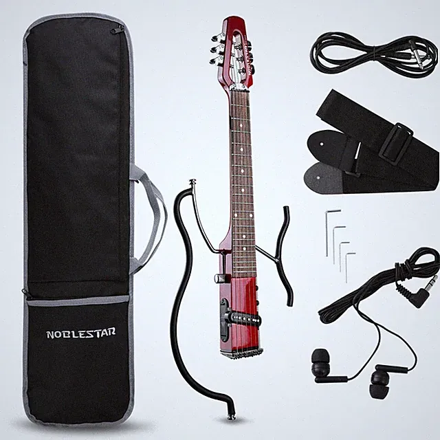 Reise E-Gitarre Mini Gitarre rot mit Gigbag Gurt Kopfhörer 2 Metallstangen