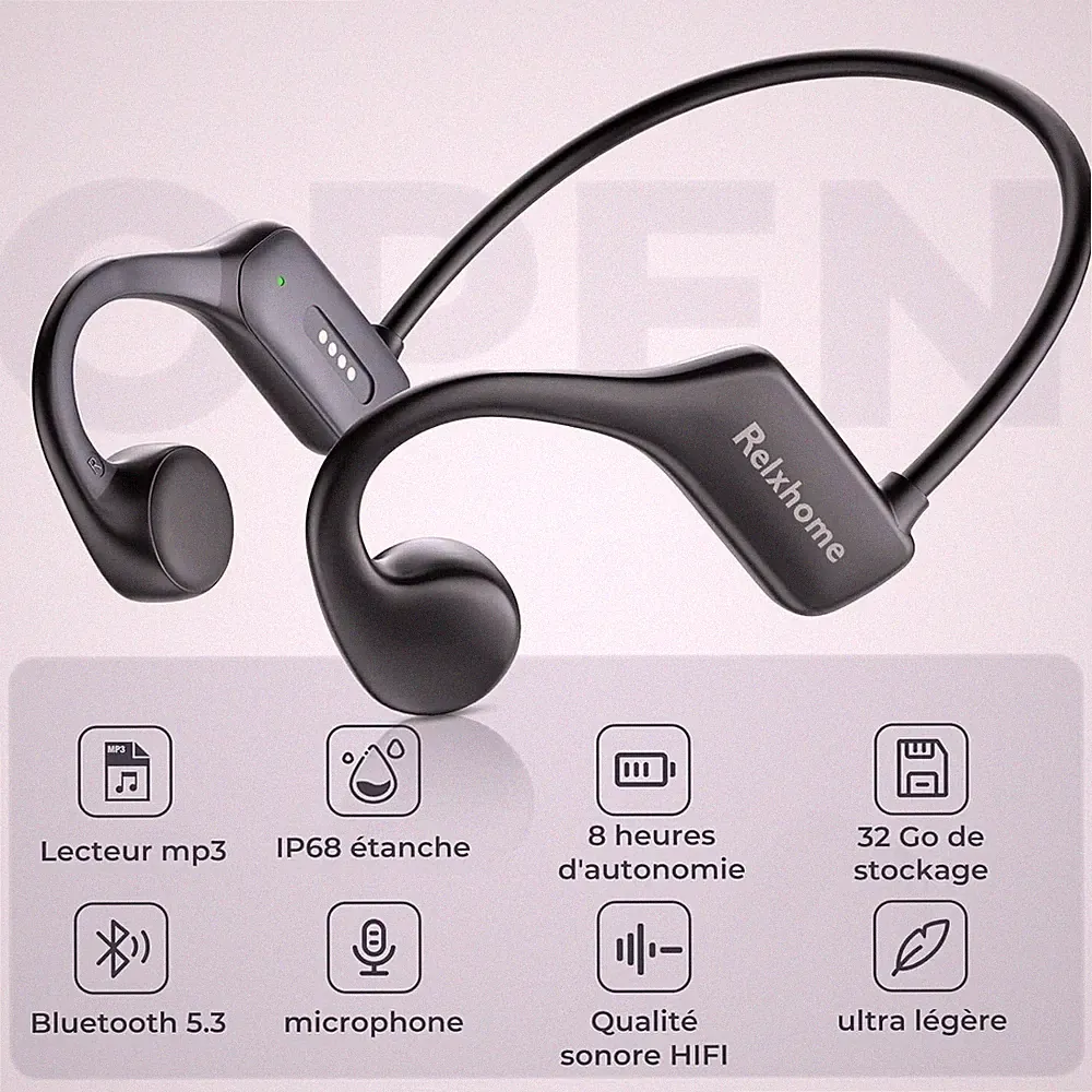 Relxhome Knochenschall Kopfhörer Schwimmen, 32GB Speicher, IP68 Wasserdicht, MP3