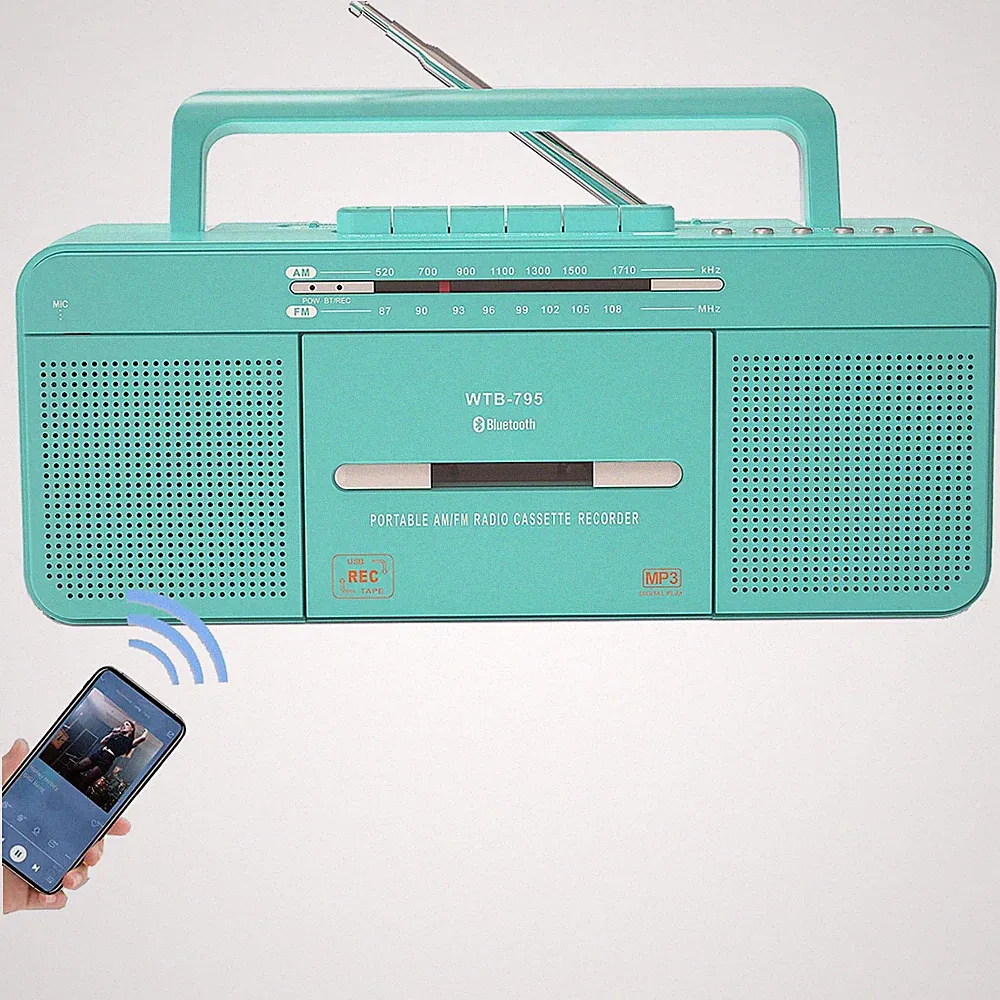 Retro Kassettenspieler USB Bluetooth AM FM Radio Tragbar Kopfhörer Lautsprecher