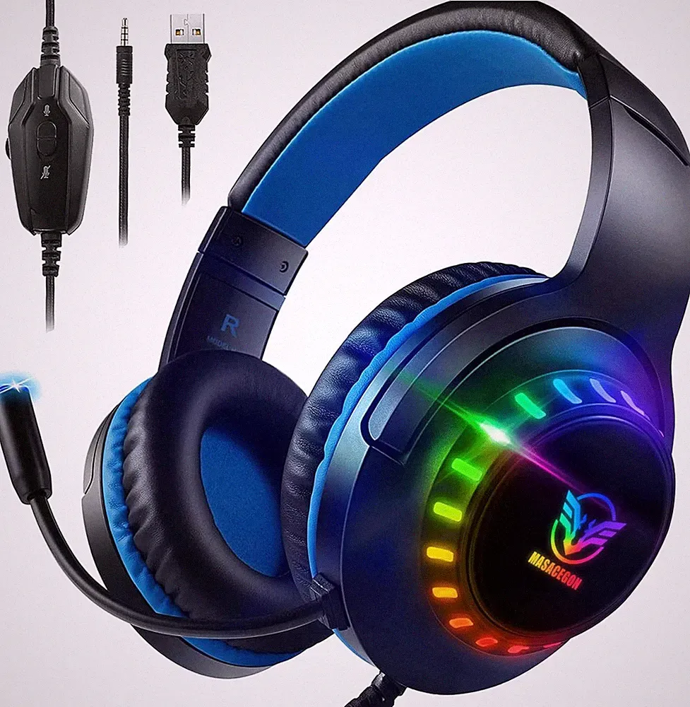 RGB Gaming Headset Kopfhörer mit Kabel Headset mit Mikrofon Noise Cancelling Hea