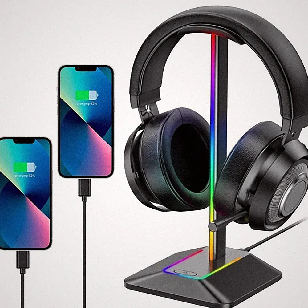 RGB-Kopfhörerständer Halterung Headset Kopfhörer Ständer USB C für Desktop PC