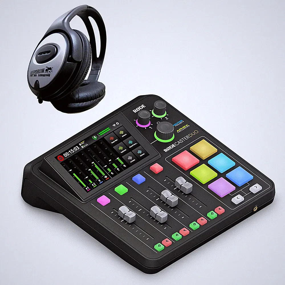 Rode Rodecaster Duo Audio Production Studio für Podcasts Streaming + Kopfhörer