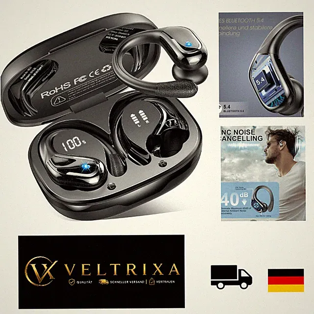 Rulefiss Bluetooth Kopfhörer Sport, 75 Std Spielzeit, Schwarz, Kabellos