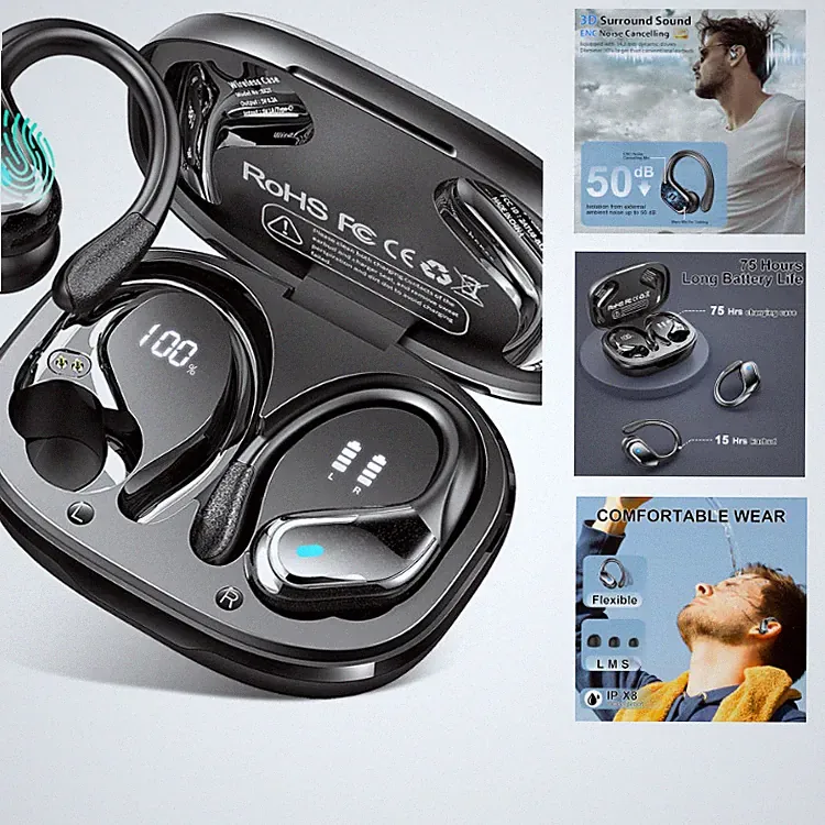 Rulefiss BX27 Bluetooth Kopfhörer Sport, 75 Std. Spielzeit, IP-X8, kabellos