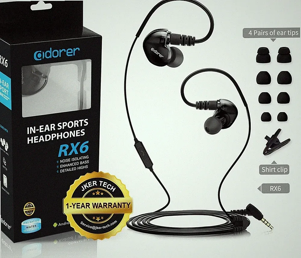 RX6 Sport Kopfhörer In Ear Mikrofon IPX4 Spritzwasserfest Stereo schwarz NEU OVP