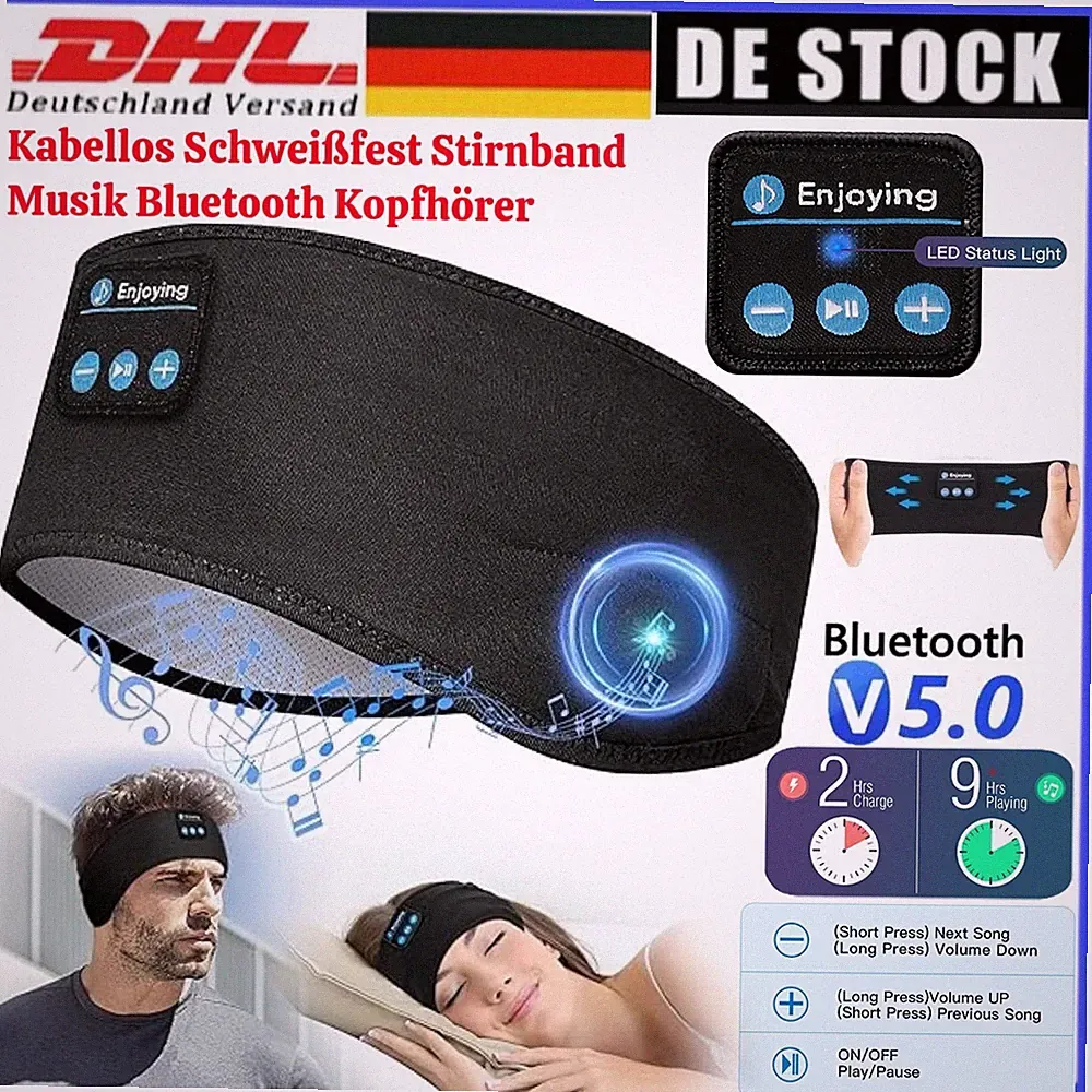 Schlaf Kopfhörer Bluetooth 5.0 Stirnband Kopfhörer Ultradünnen mit Lautsprecher