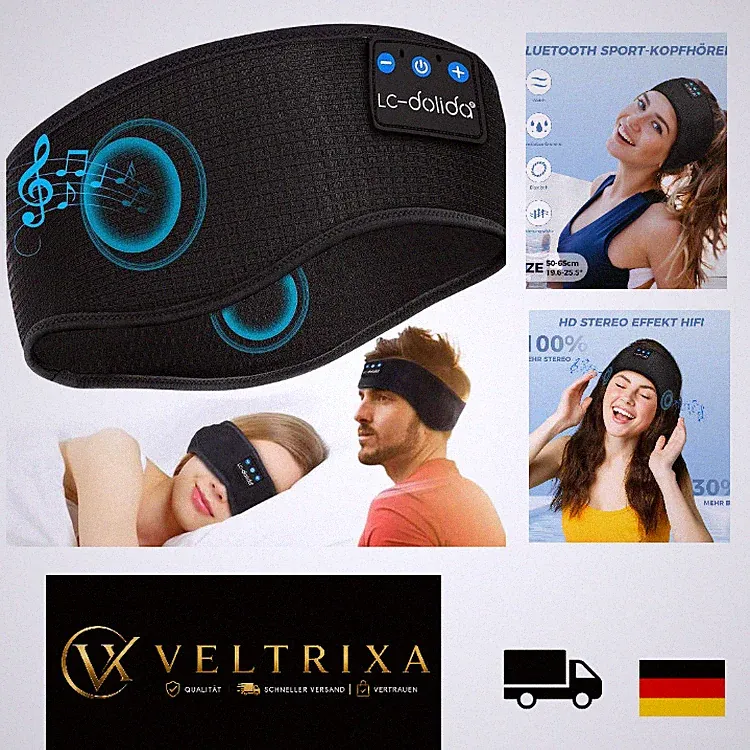 Schlafkopfhörer Bluetooth 5.4 Stirnband für Seitenschläfer, Atmungsaktiv L, 16