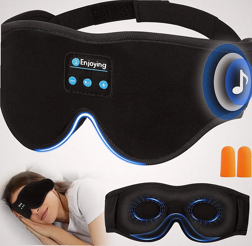 Schlafkopfhörer Bluetooth Schlafmaske Stirnband Kopfhörer 3D Hi-Fi Schwarz 10h