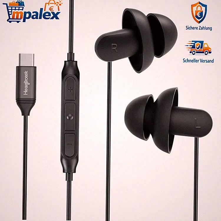 Schlafkopfhörer USB-C In-Ear Silikon mit Mikrofon Geräuschisolierung Schwarz