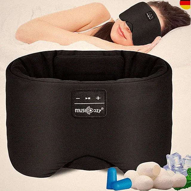 Schlafmaske mit Bluetooth-Kopfhörern, verdunkelnde Seiden-Augenmaske, schwarz