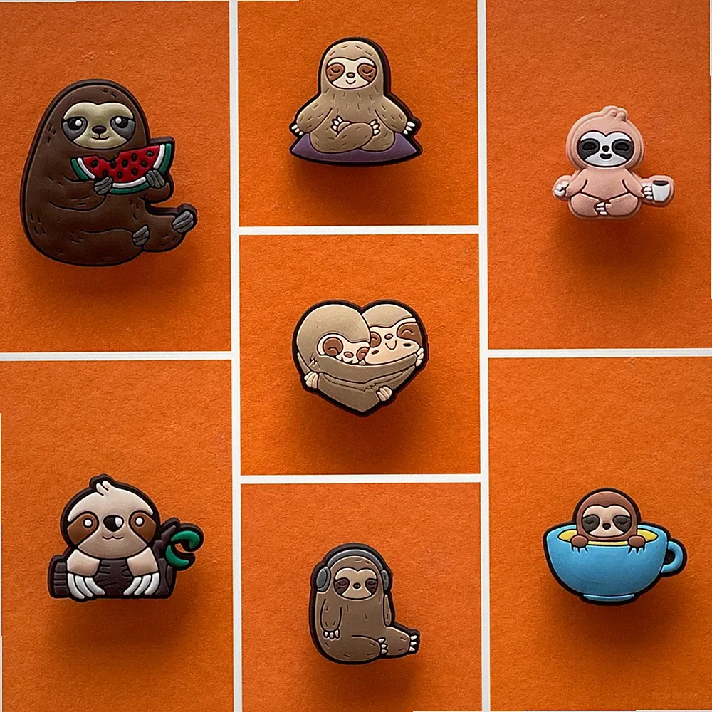 Schuhstecker/Shoe Charms/Anstecker TIERE/FAULTIER/SLOTH/HERZ/YOGA/KOPFHÖRER/TEA