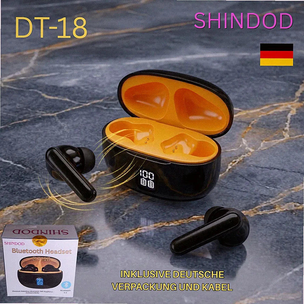 SHINDOD DT‑18 Gelb Bluetooth 5.3 In‑Ear Kopfhörer mit LED‑Display & Ladecase