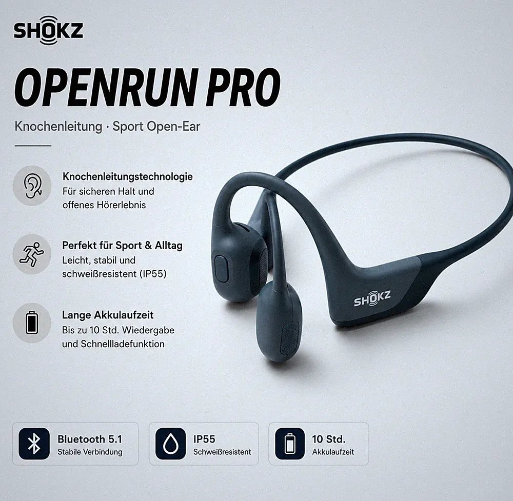 SHOKZ OpenRun Pro Bluetooth Knochenleitung Kopfhörer Sport