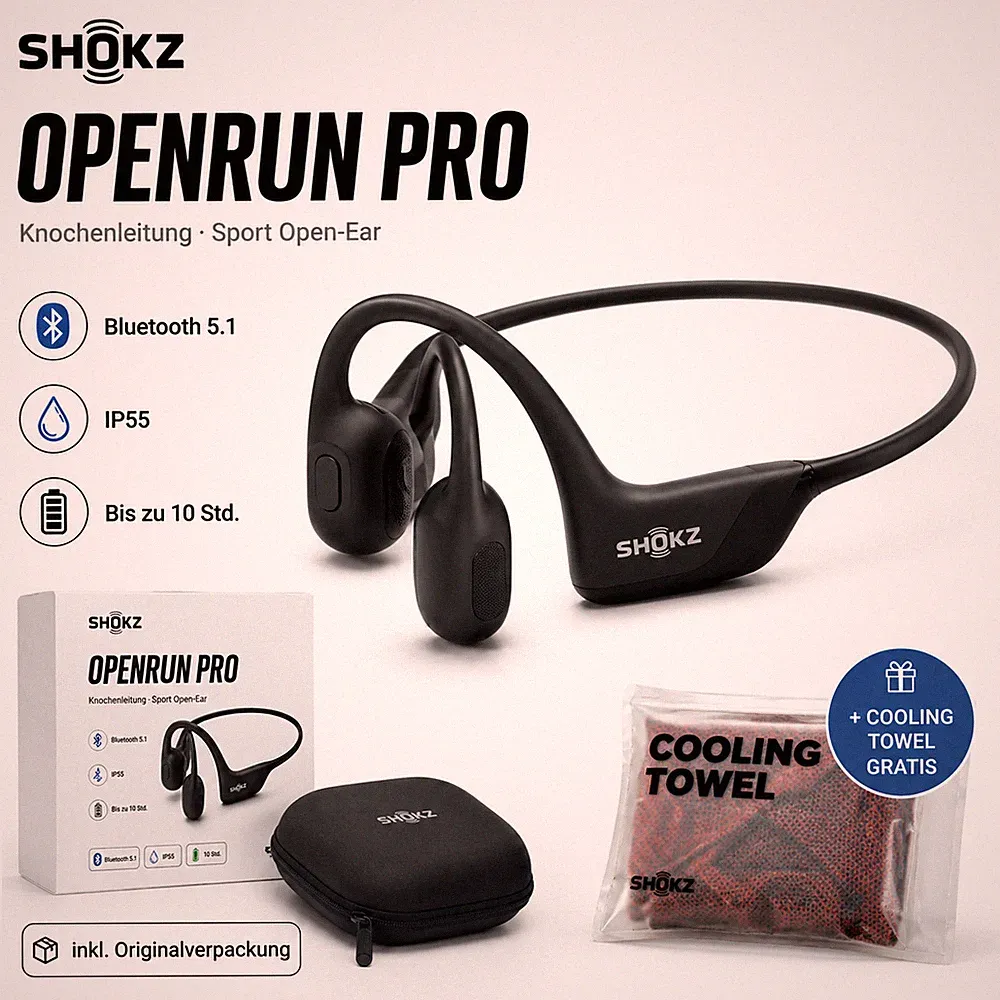SHOKZ OpenRun Pro Bluetooth Sport Kopfhörer geprüft mit OVP + Gratis Kühltuch