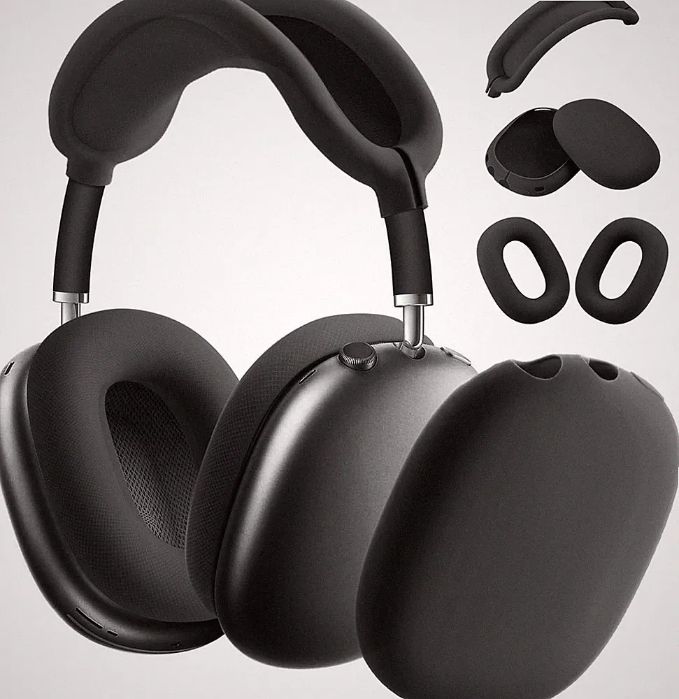 Silikon Ohrpolster Schutz Hülle für AirPods Max Kopfhörer, Vollschutz, Schwarz