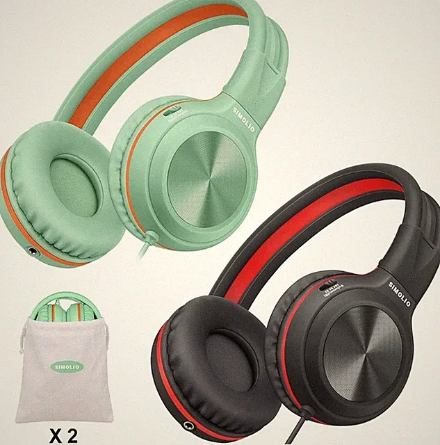SIMOLIO 2 Stück Kopfhörer mit Kabel, Over Ear Kopfhörer mit Mikrofon SM 904
