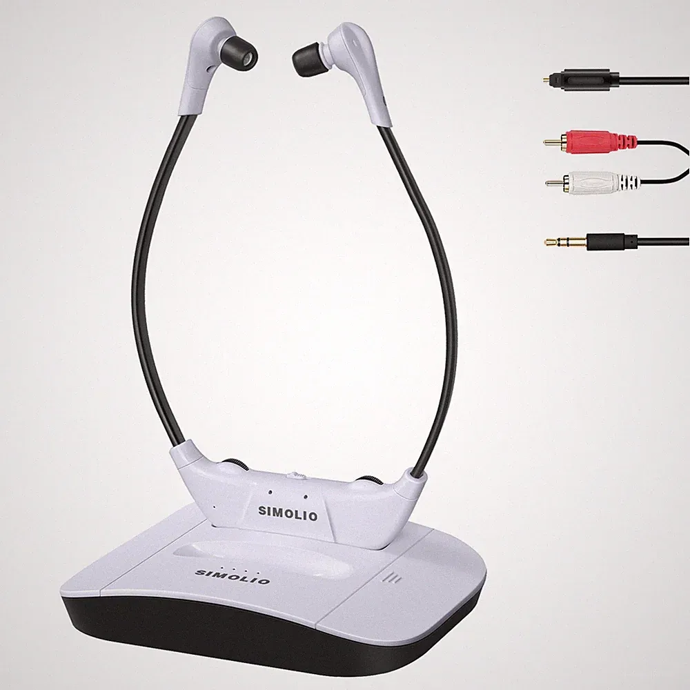 SIMOLIO tv kopfhörer kabellos mit ladestation,OPTICAL / RCA/ AUX AUDIO