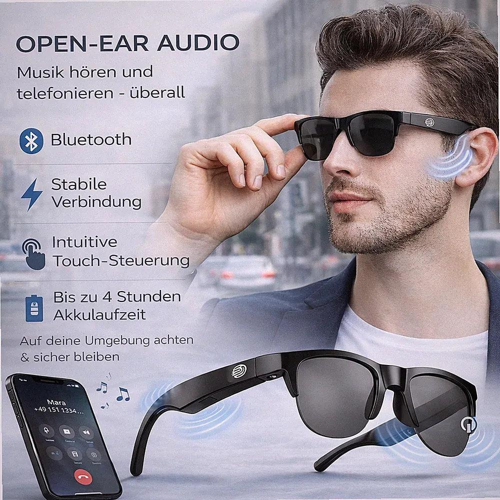 Smart Brille Kopfhörer Drahtlose Bluetooth 5,0 Kopfhörer Leicht Sonnenbrille UV