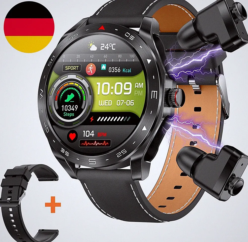 Smartwatch Bluetooth Kopfhörer 2in1 1,52 Zoll Herzfrequenz Blutdruck