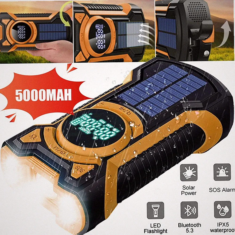 Solar Radio Kurbelradio AM FM WB Wasserdicht Notfallradio mit Power Bank LED NEU
