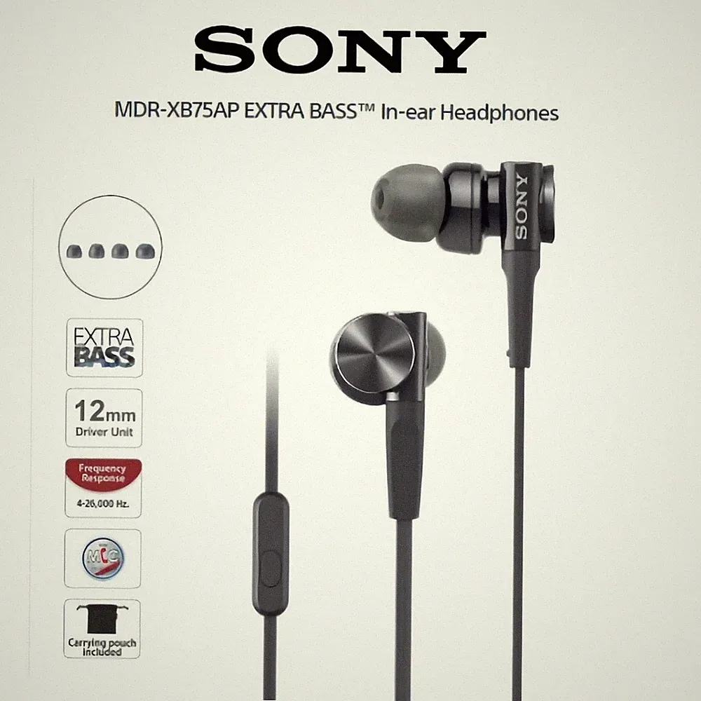 🎧 Sony MDR-XB75AP In-Ear Kopfhörer – EXTRA BASS | Mikrofon 🎶 Schwarz 💥