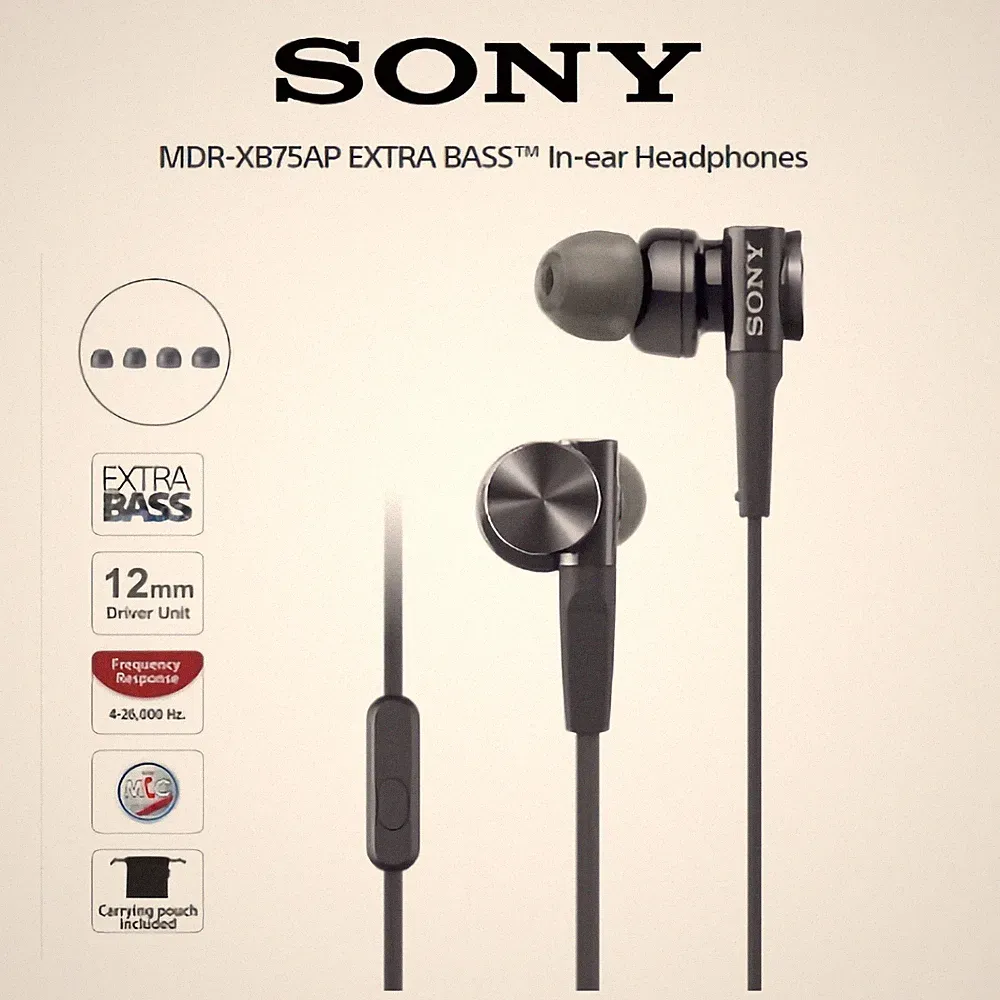🎧 Sony MDR-XB75AP In-Ear Kopfhörer – EXTRA BASS | Mikrofon 🎶 Schwarz 💥