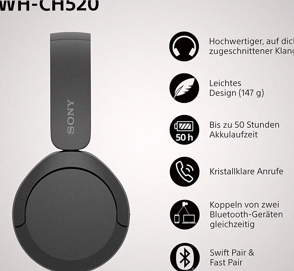 🔥 Sony WH-CH520B.CE7 – Kabellose On-Ear Kopfhörer in Gojischwarz / Schwarz