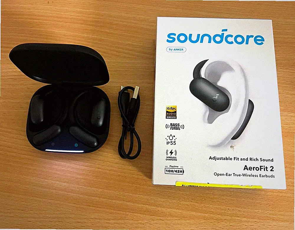 soundcore AeroFit 2 Open-Ear True Wireless Bluetooth Ohrbügel Schwarz Ladecase