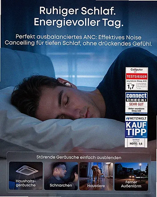 Soundcore Sleep A30 von Anker, Schlafkopfhörer, Schonendes ANC