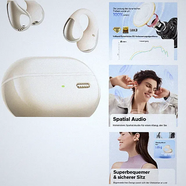SoundPEATS PearlClip Pro Bluetooth Kopfhörer für Sport und Alltag, Beige, 12mm