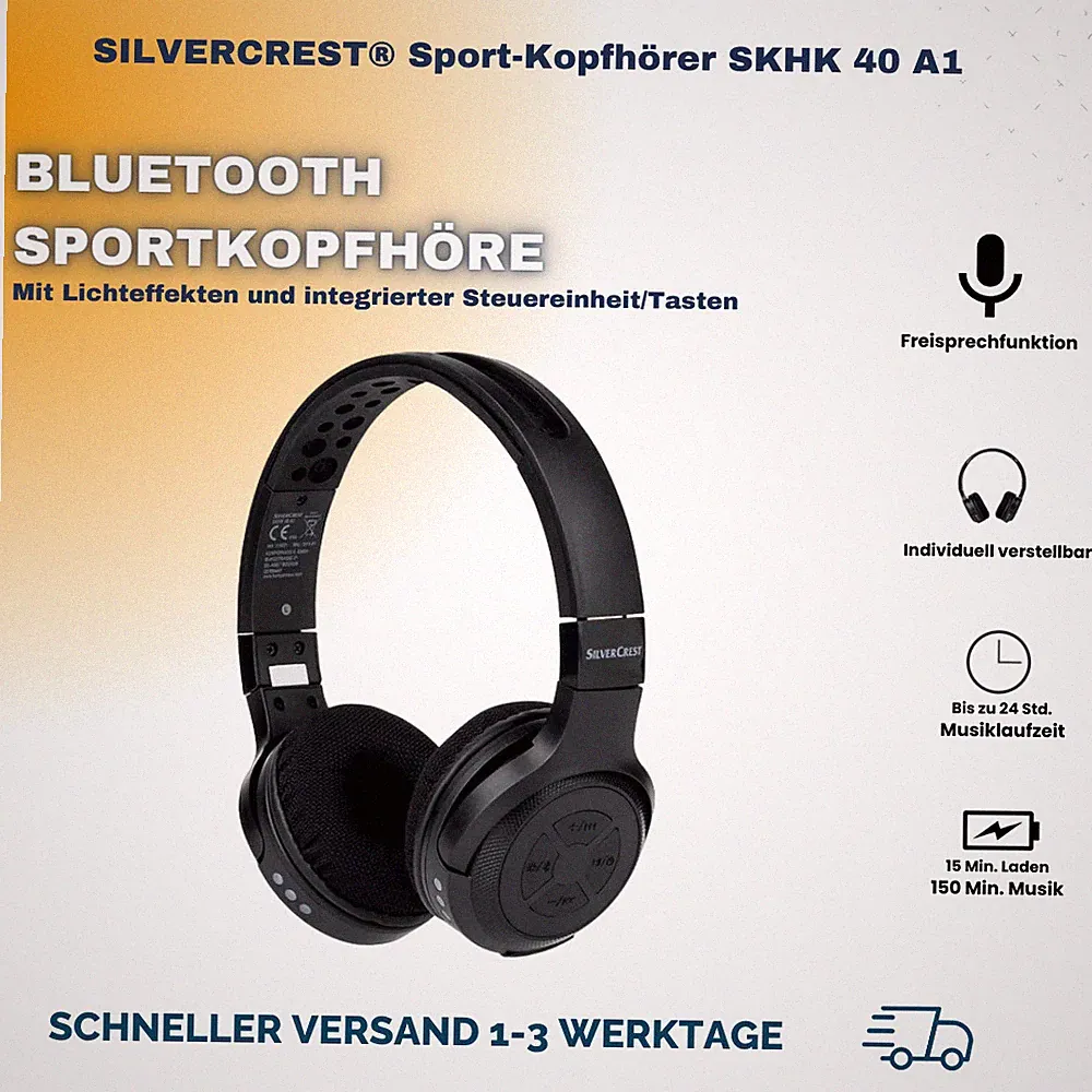 Sport Kopfhörer Silvercrest SKHK 40 A1 Bluetooth On-Ear-Kopfhörer Faltbar