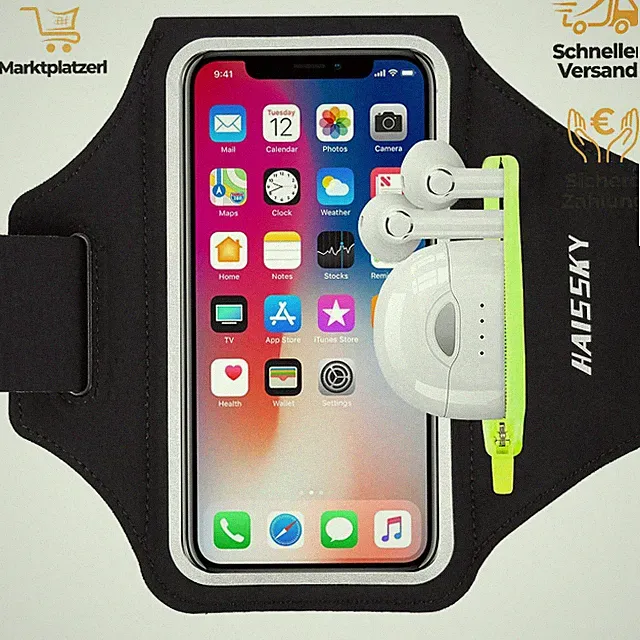Sportarmband mit Kopfhörer Tasche für iPhone 12-16 Pro Max, Huawei, Galaxy
