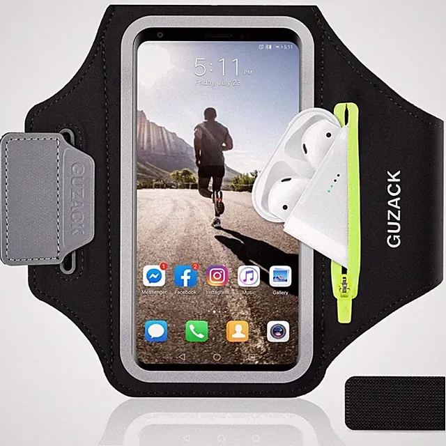 Sportarmband mit Kopfhörertasche für Mobiltelefone bis zu 6,9 Zoll, Schwarz,...
