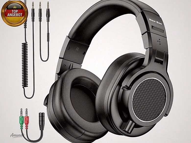 Studio Kopfhörer, 50mm Treiber Over Ear Kopfhörer mit Kabel, 6,35 & 3,5mm K