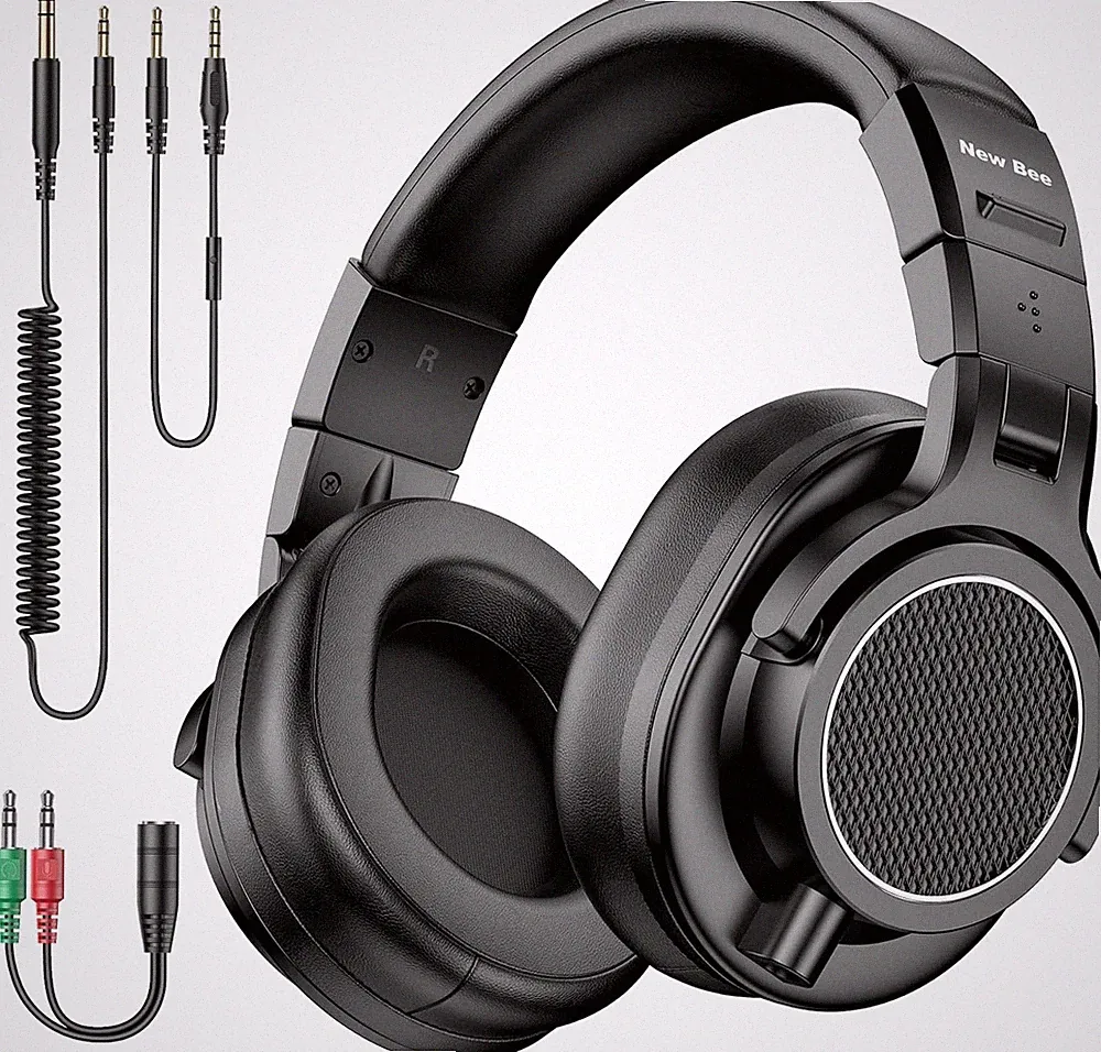 Studio Kopfhörer Over Ear 50mm Treiber DJ Monitoring 3,5mm 6,35mm Kabel schwarz