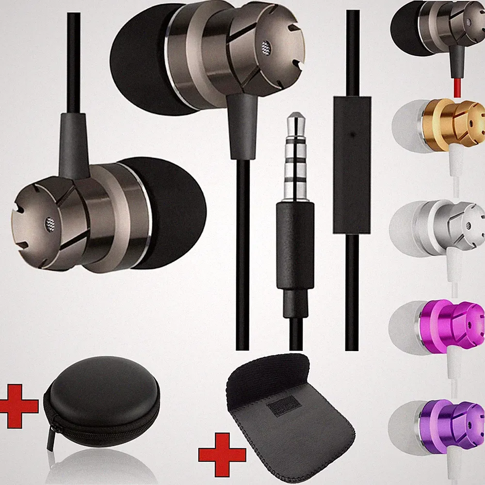 Super Bass Turbine Metall Kopfhörer In-Ear Headset Ohrhörer mit Mikrofon +Tasche
