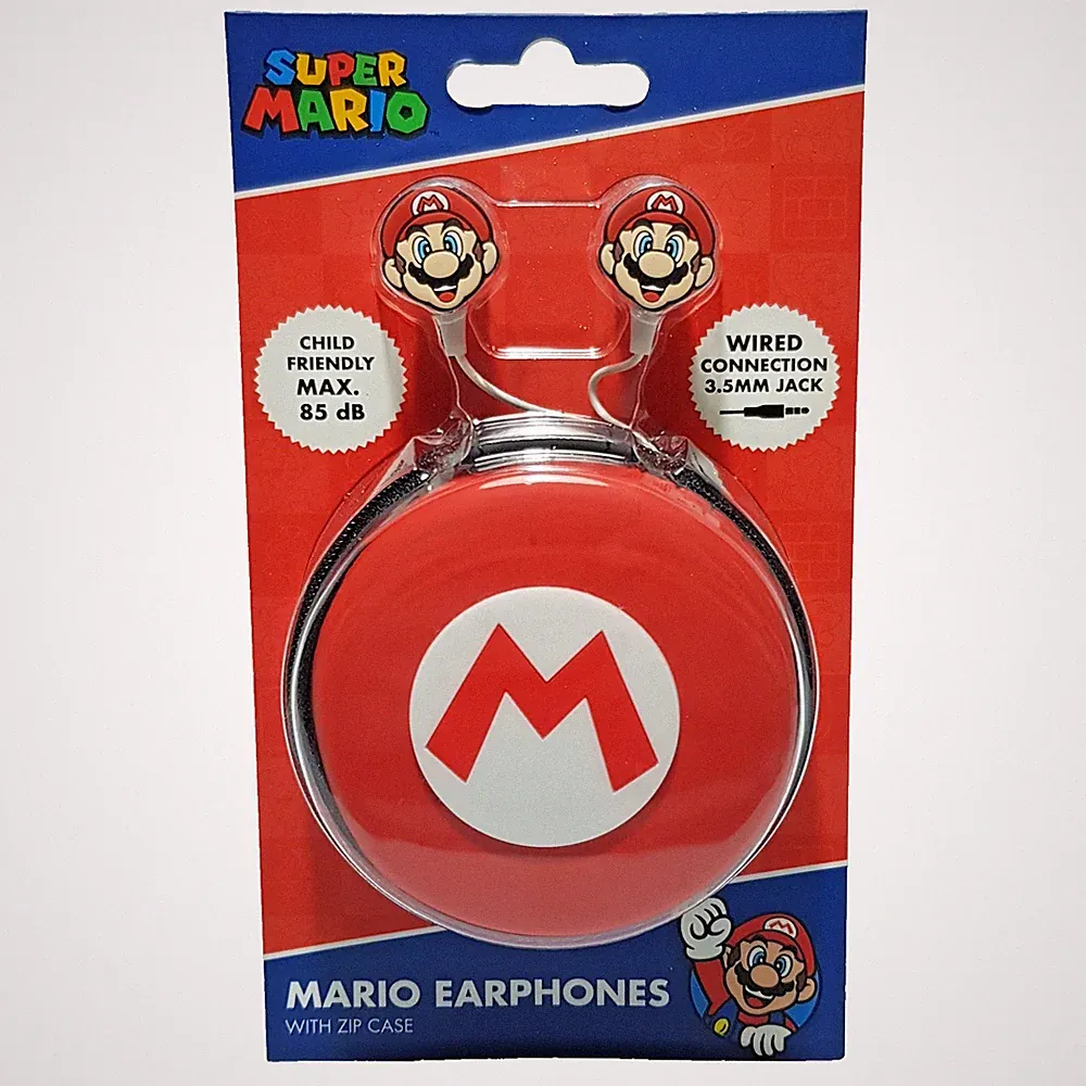 Super Mario Kinder Kopfhörer mit Zip Case 3.5mm Klinke Neu OVP
