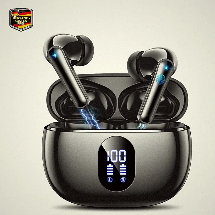 T18 Bluetooth Kopfhörer In-Ear mit HiFi Klang, 52 Stunden Akkulaufzeit, Schwarz