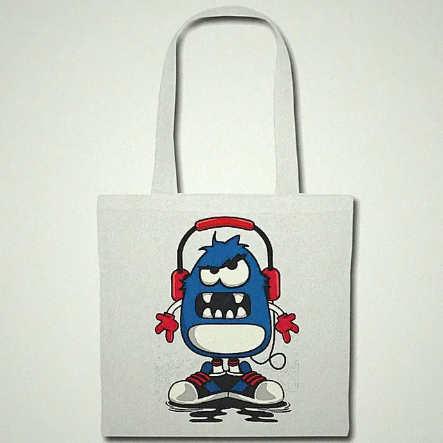 Tasche Beutel Baumwolltasche MONSTER MIT KOPFHÖRER TECHNO JAZZ FUNKY SOUL TRANCE