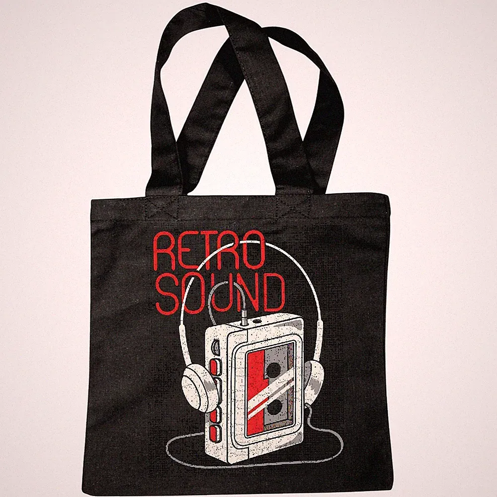 Tasche Beutel Baumwolltasche RETRO SOUND WALKMAN MIT KOPFHÖRER TECHNO JAZZ FUNKY