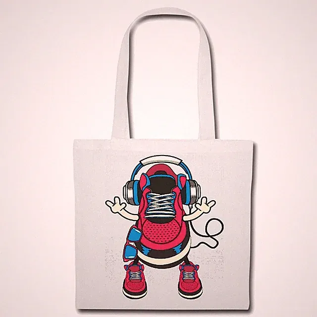 Tasche Beutel Baumwolltasche TURNSCHUH MIT KOPFHÖRER TECHNO JAZZ FUNKY SOUL TRAN