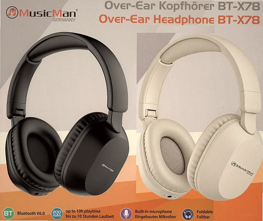 TECHNAXX MusicMan BT-X78 Over-Ear Bluetooth V6.0 Kopfhörer / Headset – faltbar