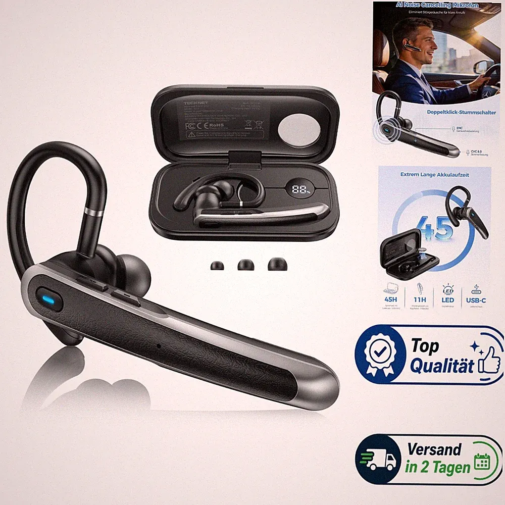 TECKNET Bluetooth Headset 5.4 In-Ear mit Mikrofon ENC Noise Cancelling, 56h