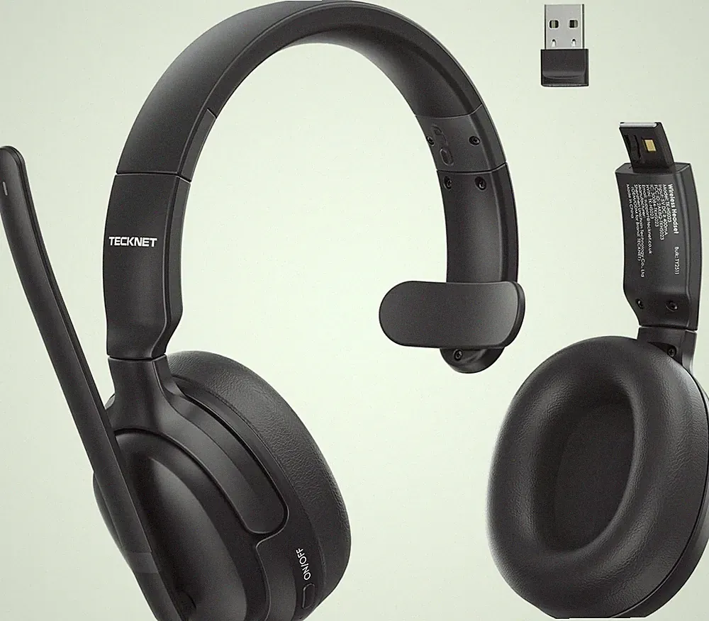 TECKNET Bluetooth Headset 65 Std Akku Dual Verbindung Over-Ear