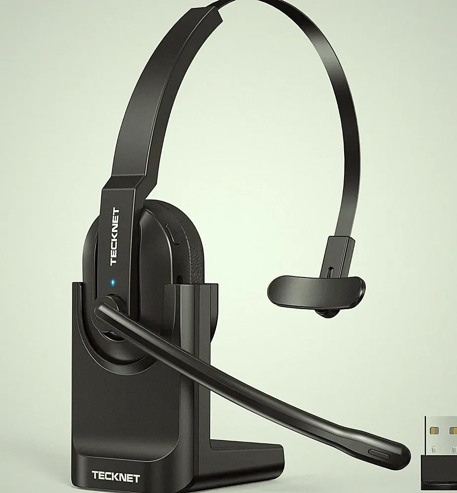 TECKNET Bluetooth Headset Mikrofon USB Dongle 60 Std Akku