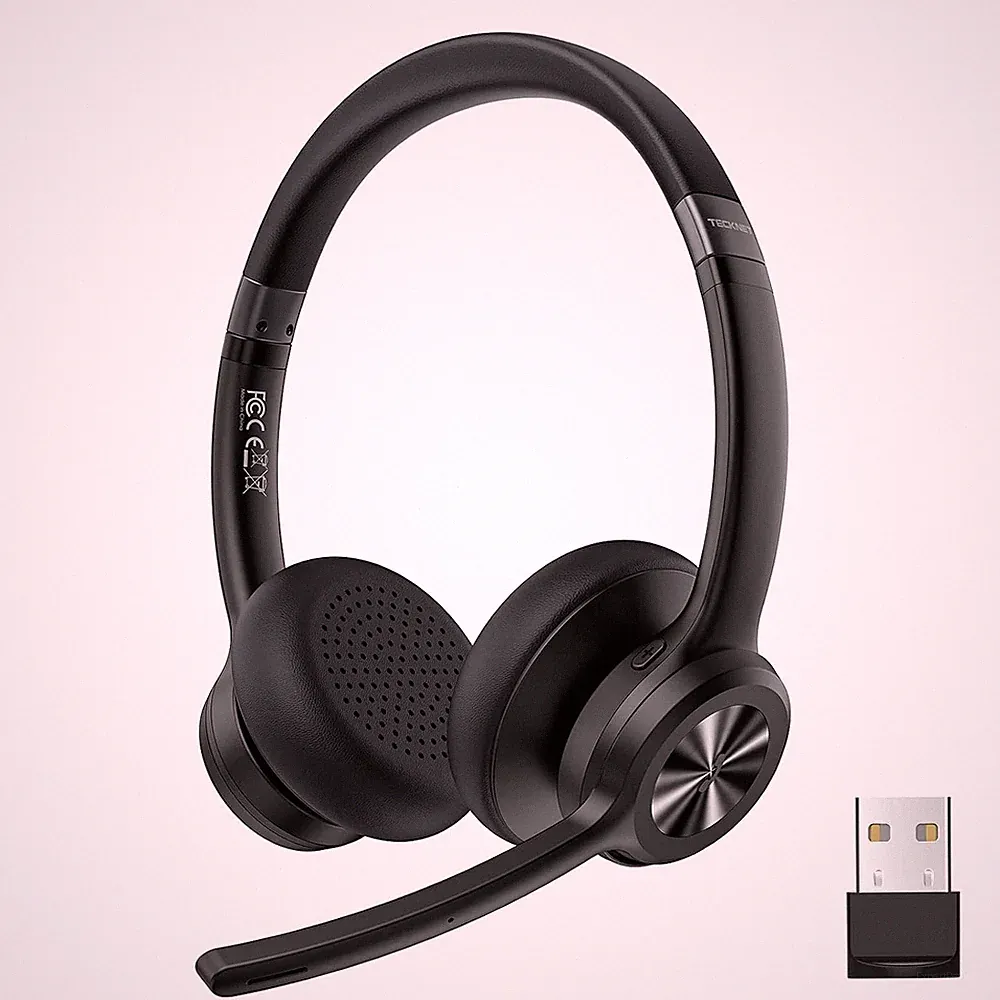 TECKNET Bluetooth Headset Mikrofon USB Dongle Noise Cancelling 50 Std Akku